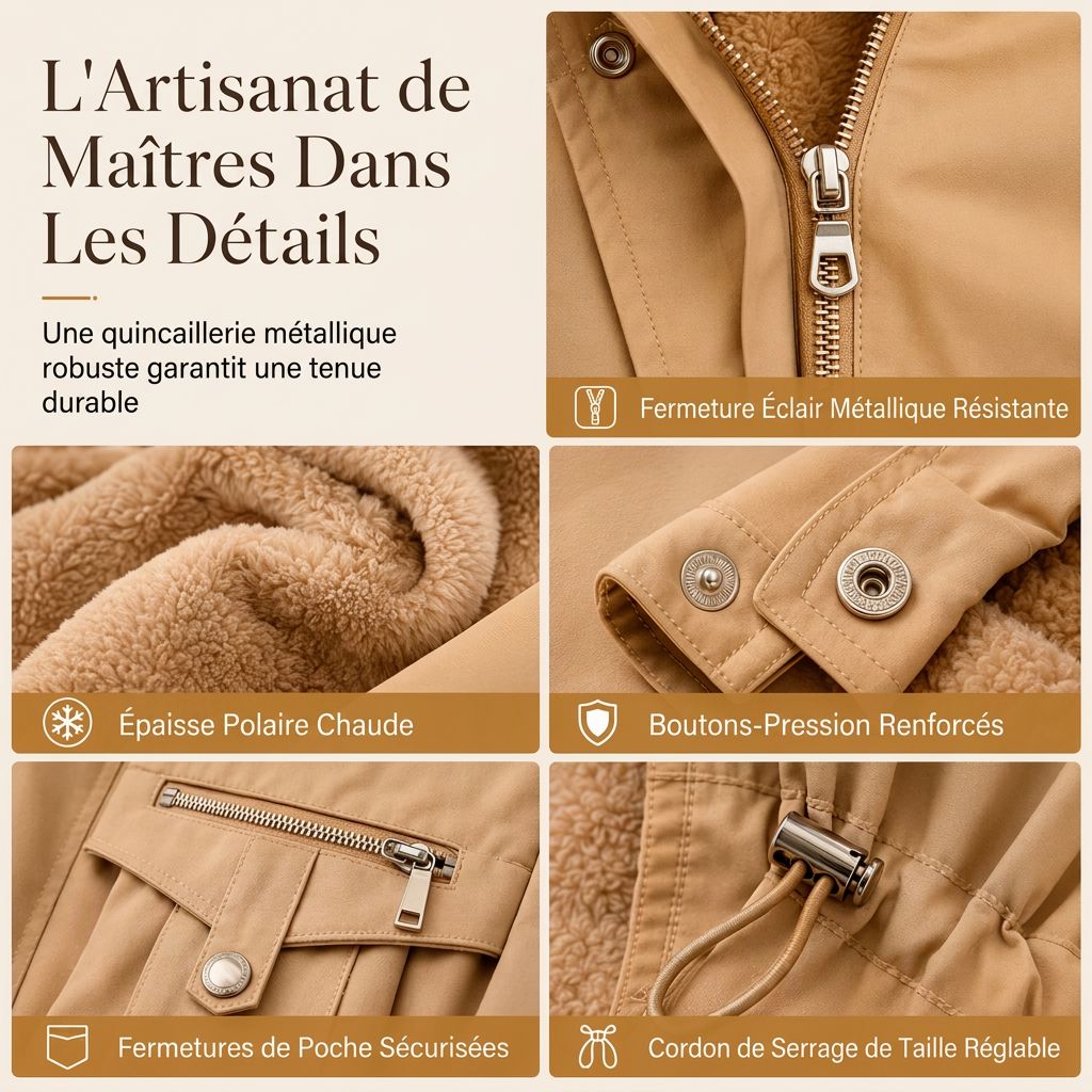 Parka femme cintrée doublée polaire capuche fausse fourrure