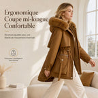 Parka femme cintrée doublée polaire capuche fausse fourrure