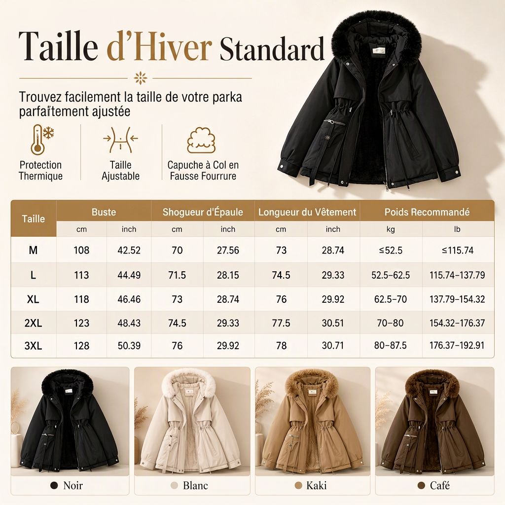 Parka femme cintrée doublée polaire capuche fausse fourrure