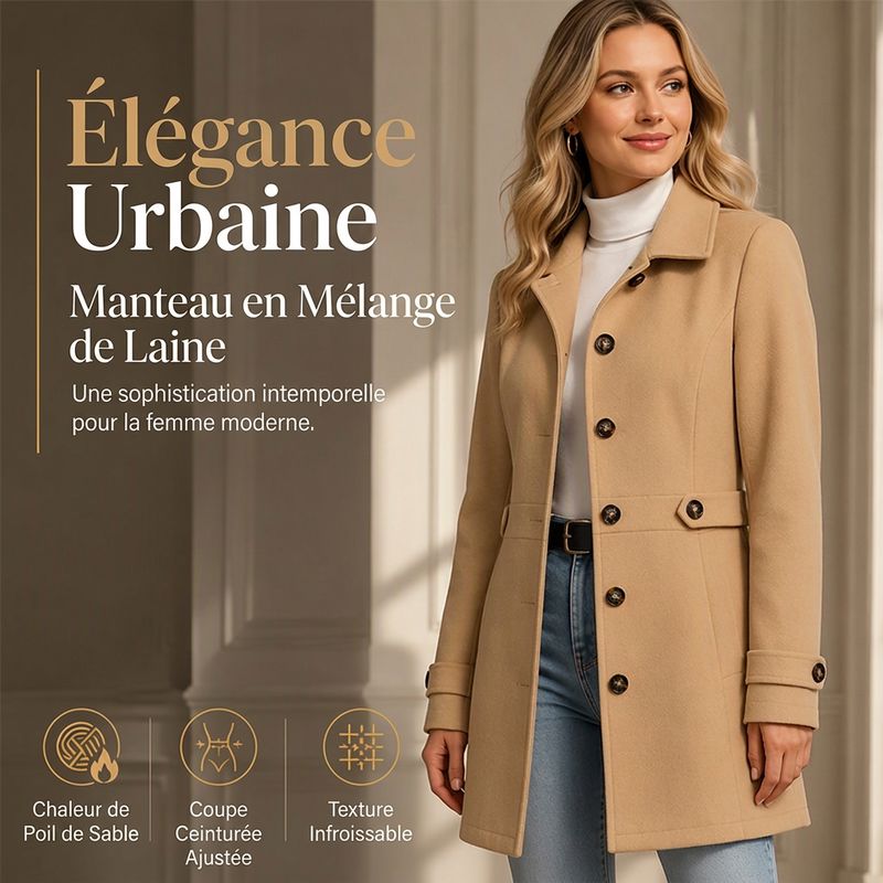 Manteau cintré femme effet laine boutonnage simple