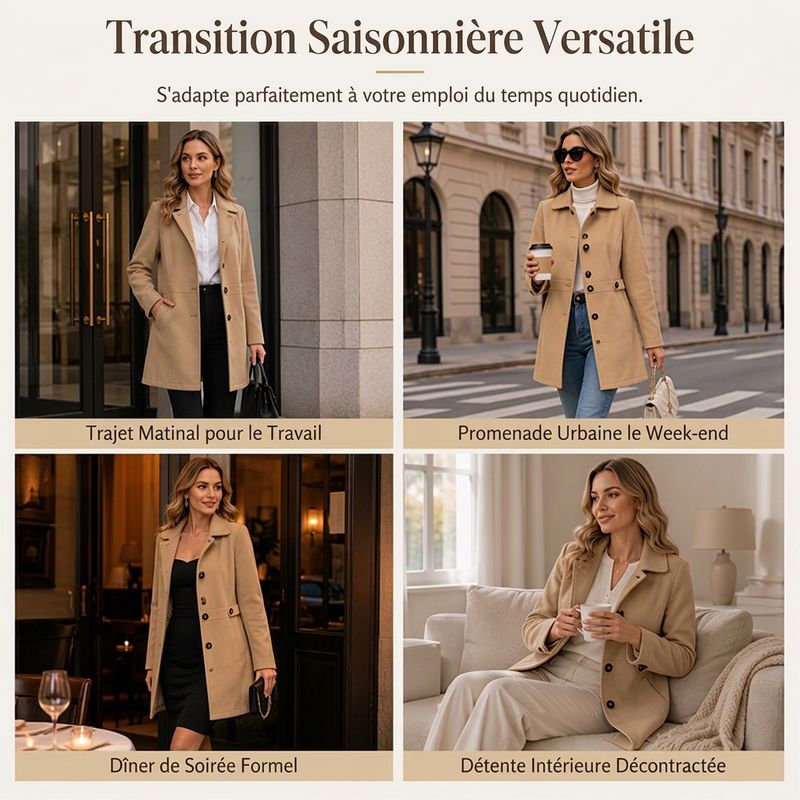 Manteau cintré femme effet laine boutonnage simple