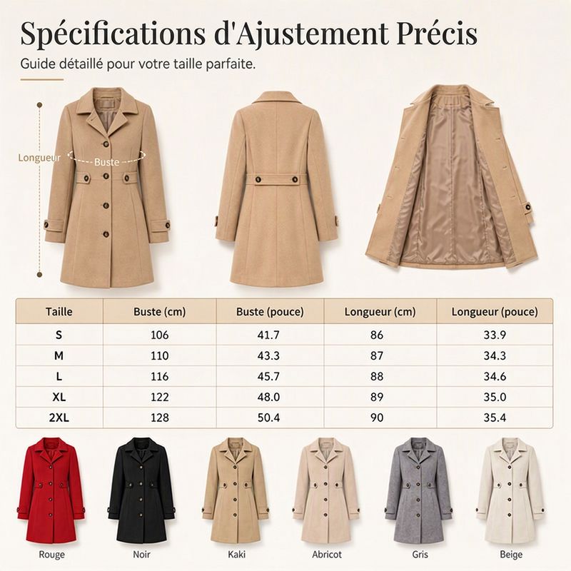 Manteau cintré femme effet laine boutonnage simple