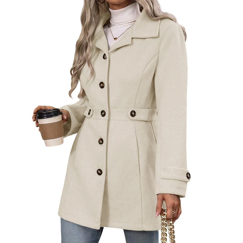 Manteau cintré femme effet laine boutonnage simple - Beige