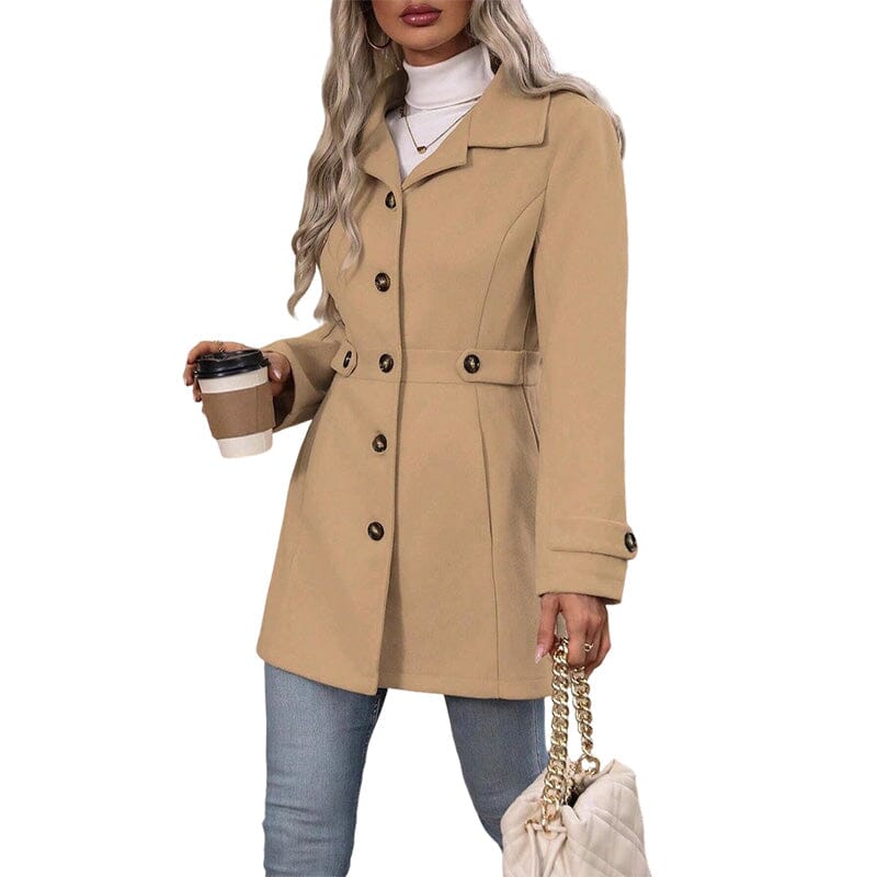 Manteau cintré femme effet laine boutonnage simple - Kaki