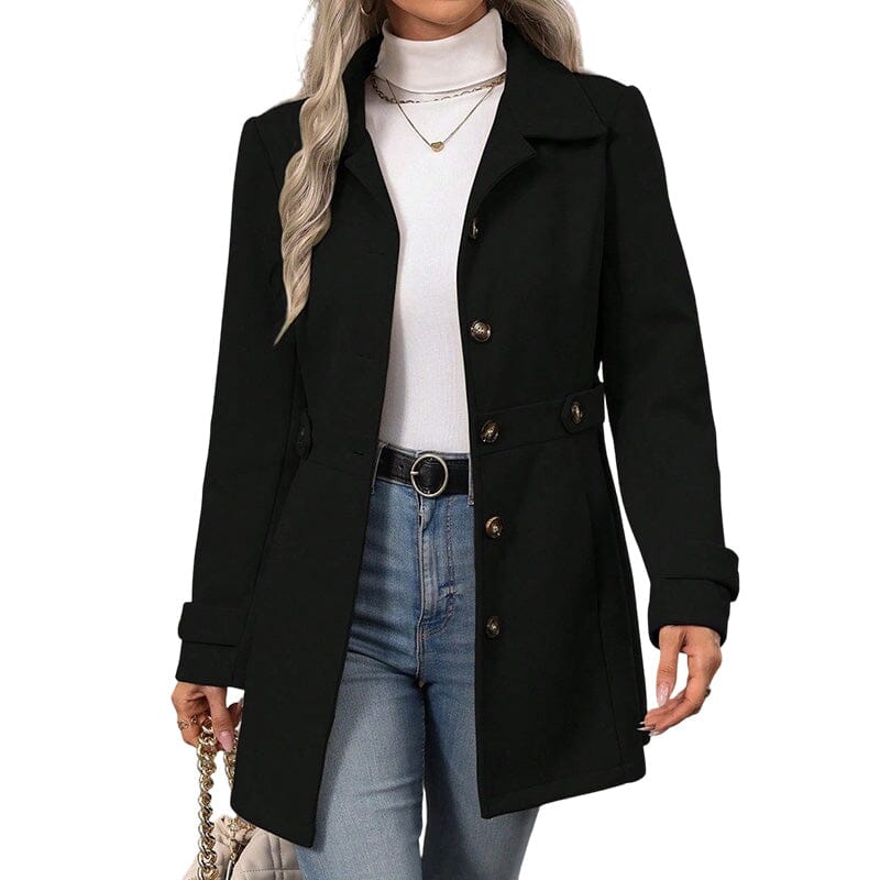 Manteau cintré femme effet laine boutonnage simple - Noir