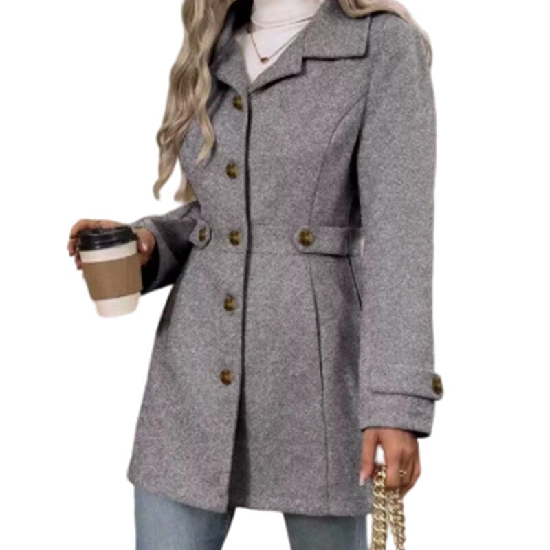 Manteau cintré femme effet laine boutonnage simple - Gris