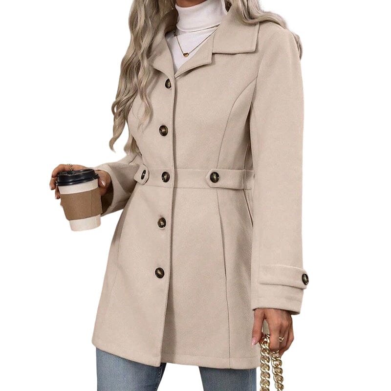 Manteau cintré femme effet laine boutonnage simple - Abricot