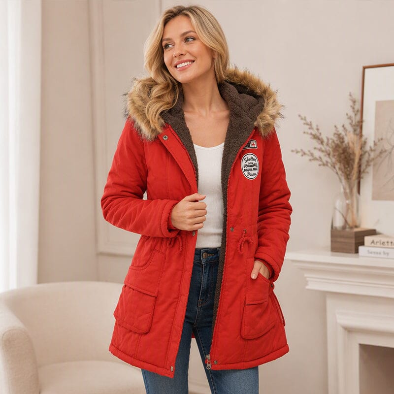 Parka femme doublée peluche capuche fausse fourrure