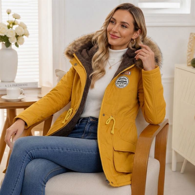 Parka femme doublée peluche capuche fausse fourrure