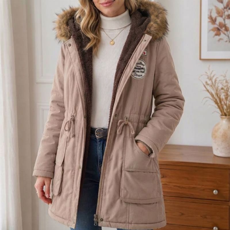 Parka femme doublée peluche capuche fausse fourrure - Kaki