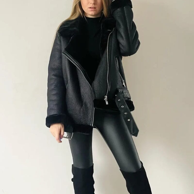 Veste en cuir synthétique doublée polaire femme, vue de face