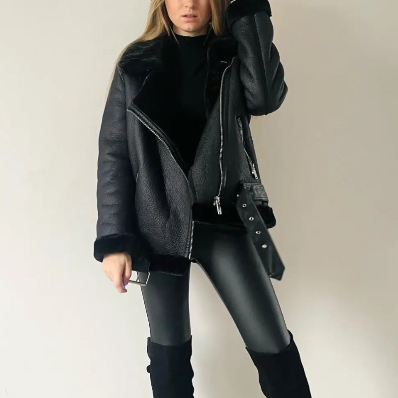 Veste en cuir synthétique doublée polaire femme, vue de face