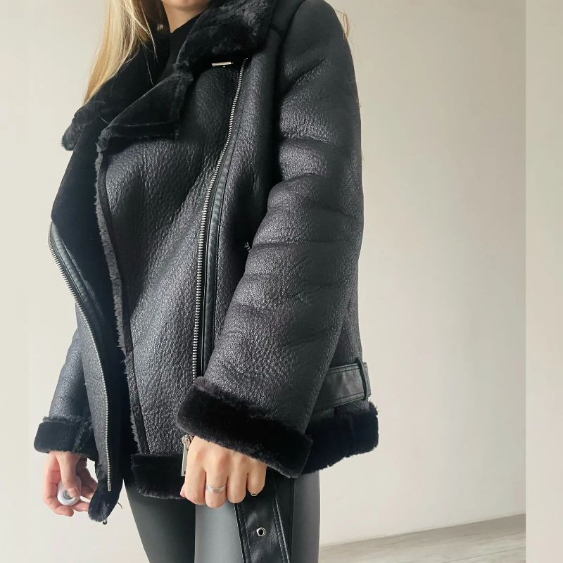 Veste en cuir synthétique femme, coloris beige