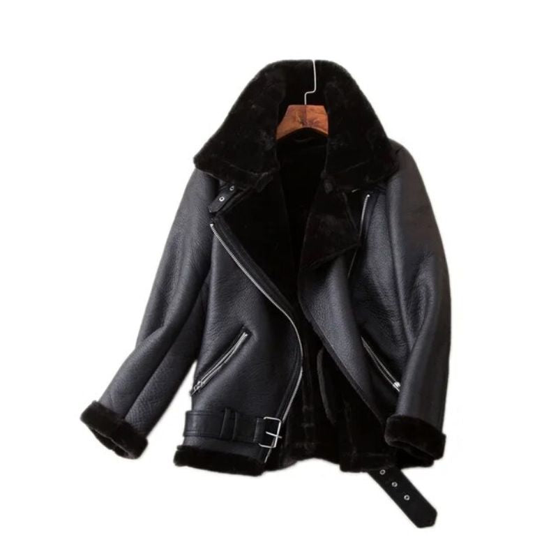 Veste en cuir synthétique doublée polaire femme, vue de dos