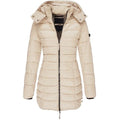 Veste matelassée mi-longue femme à capuche - Beige