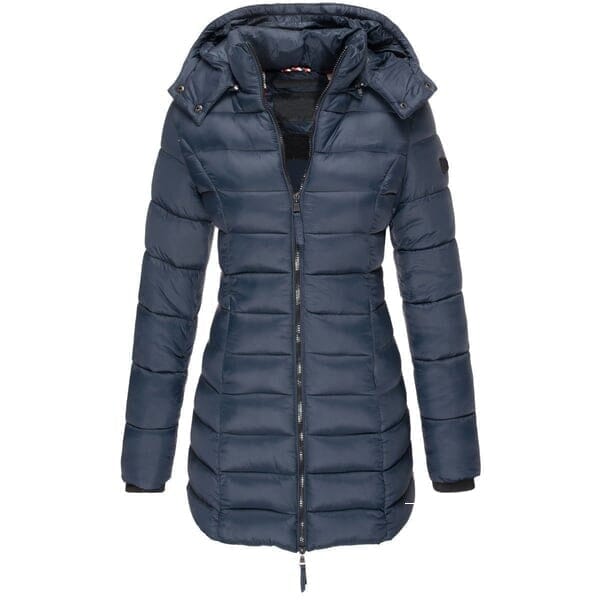 Veste matelassée mi-longue femme à capuche - Bleu marine