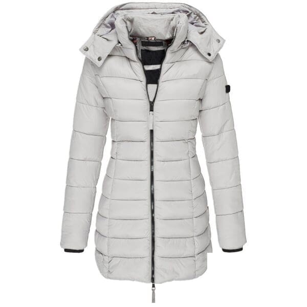 Veste matelassée mi-longue femme à capuche - Gris