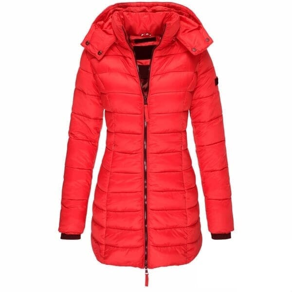 Veste matelassée mi-longue femme à capuche - Rouge