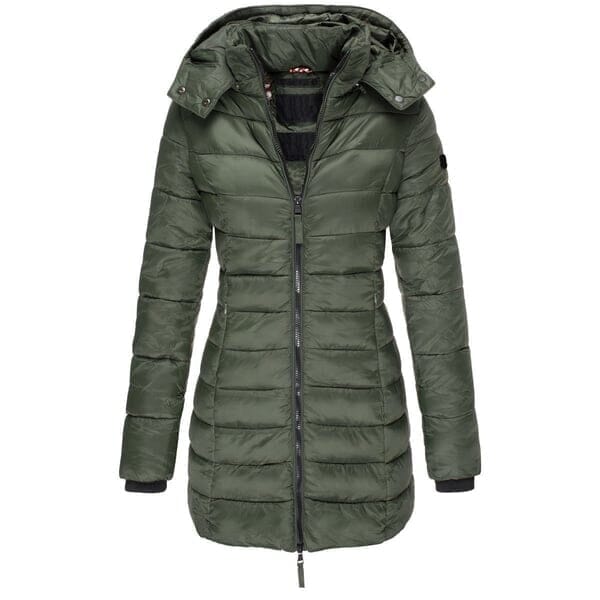 Veste matelassée mi-longue femme à capuche - Vert